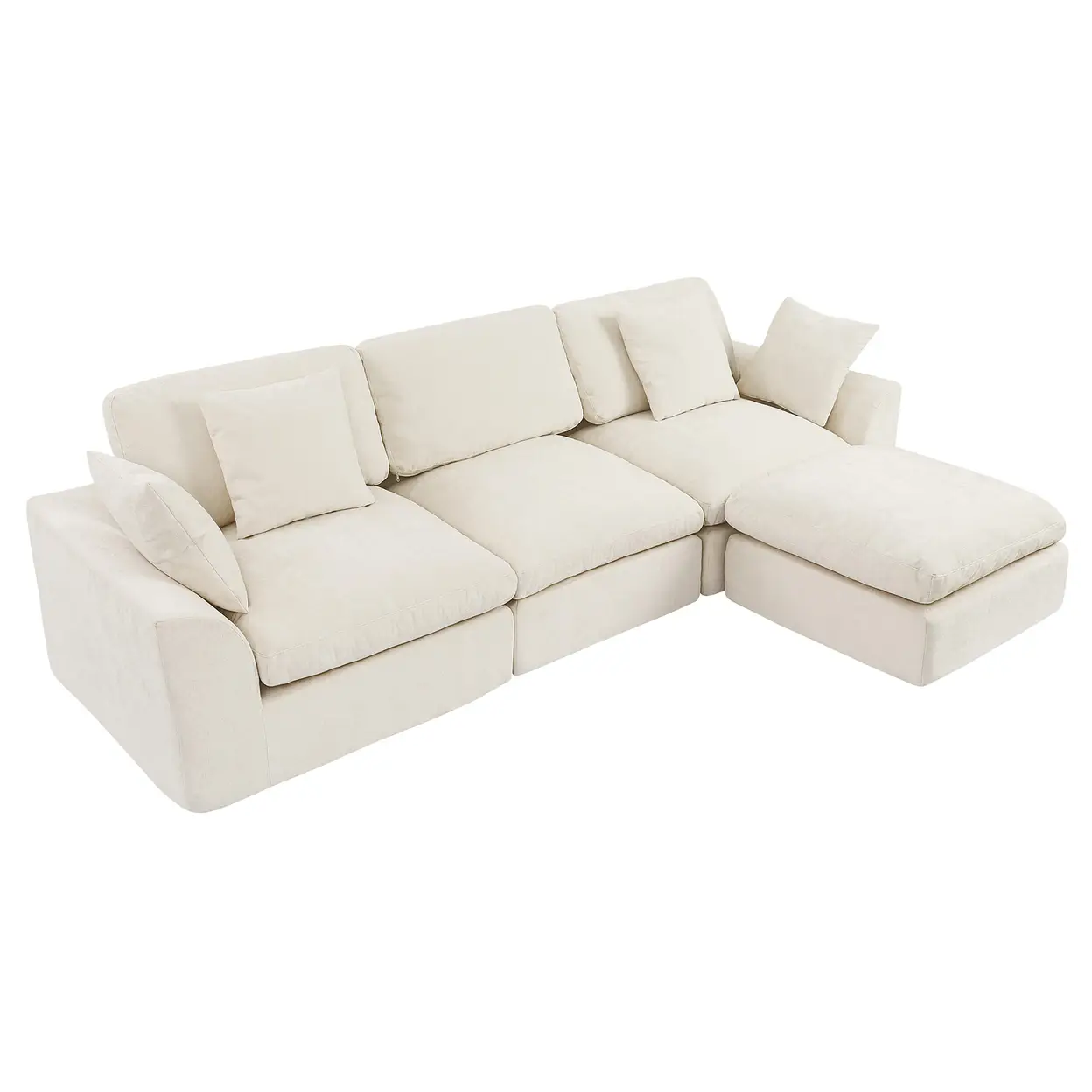 Modernes L‑förmiges modulares Ecksofa mit Ottomane, tiefe Sitzfläche, Stoffbezug, komfortable Couch für das Wohnzimmer Beige | Sofas, Sessel & Hocker