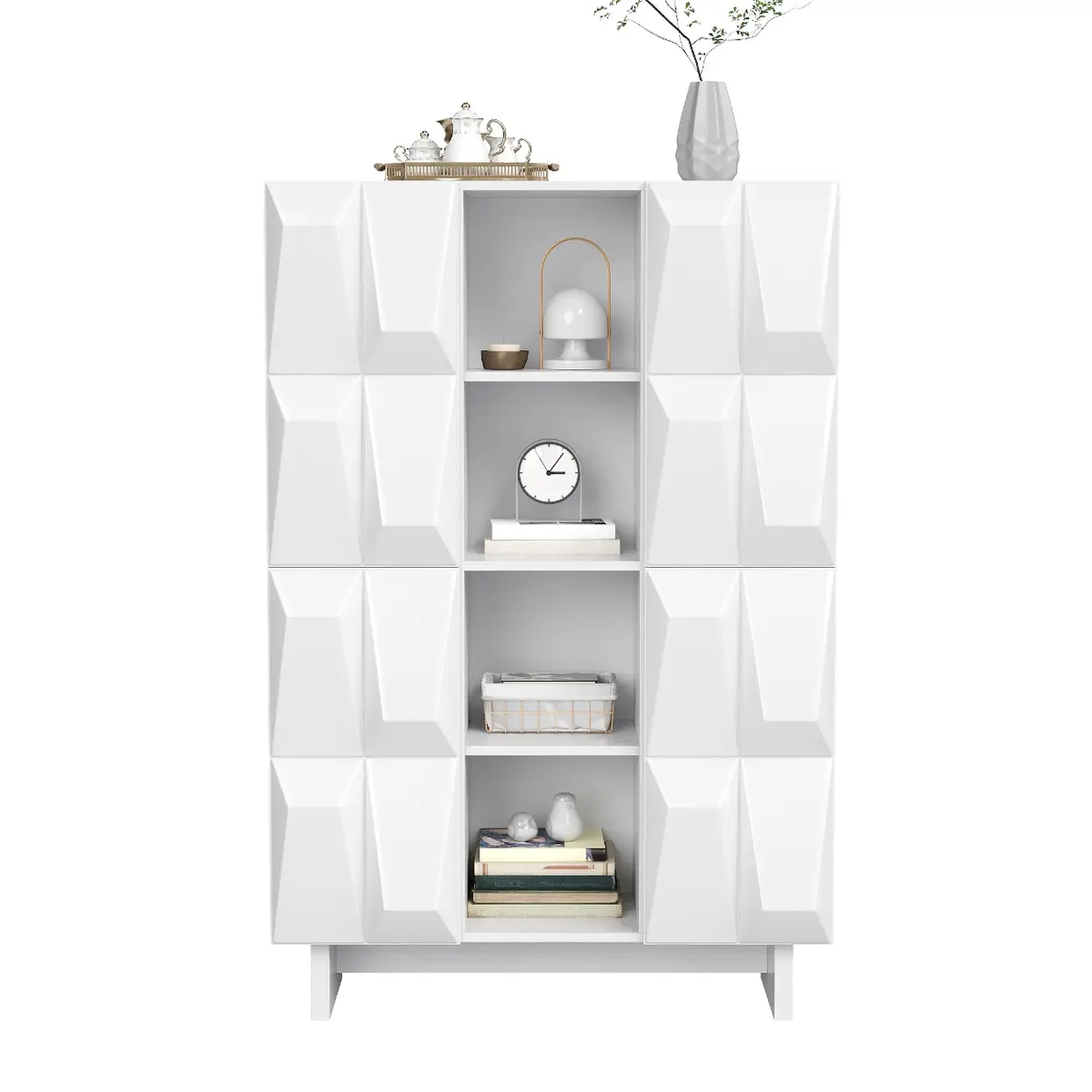 Welltin Weiße Vitrine und Schuhschrank, hoher Schrank mit 4 Türen und 12 Fächern, 90,5 × 34 × 135,5 cm | Schuhaufbewahrung