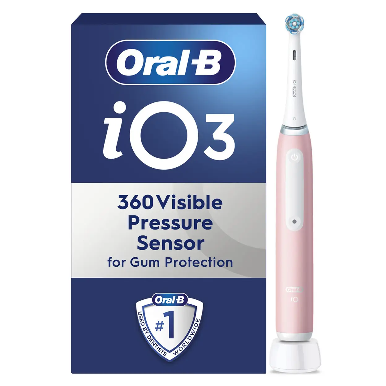 Oral-B IO3 Electric Toothbrush - Pink, With 1 Brush Head, 3 Modes (Whitening, Sensitive, Daily Clean), Smart Pressure Sensor, UK Plug