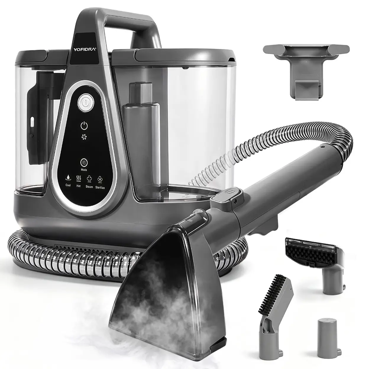Yofidra Tragbarer Polster & Teppichreiniger mit Dampffunktion, 17 kPa Saugkraft, Doppel‑Wassertank, Fleckenentferner für Sofa, Matratze, Autositz und Teppiche | Teppich- und Polsterreinigungsgeräte