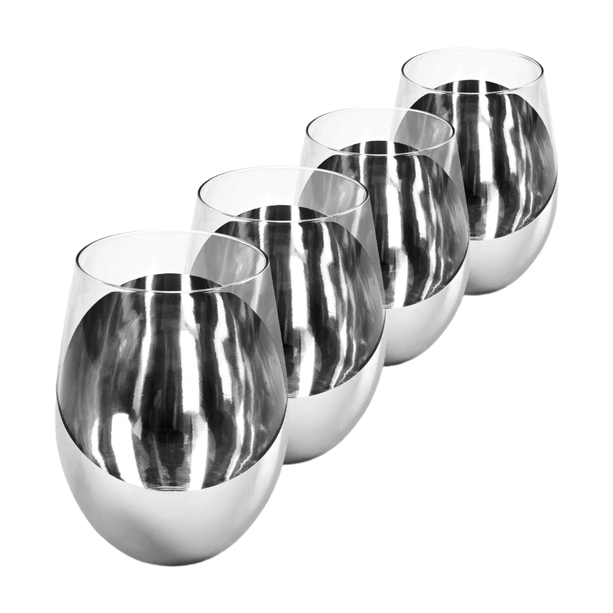 MyGift Premium Silberne Weingläser ohne Stiel Geschenkset aus 4 modernen metallischen Barware mit eleganten Akzenten, perfektes Hochzeits- & Jubiläumsgeschenk - Spülmaschinenfest & bruchsicher | Glaswaren