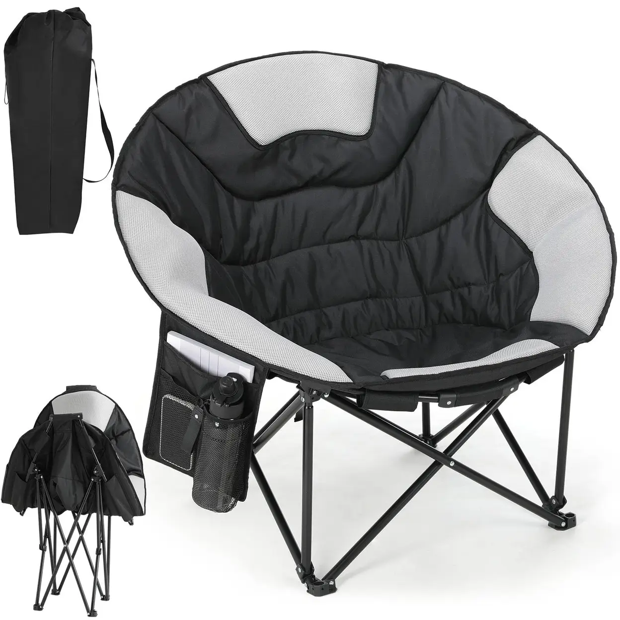 Campingstuhl, Rund, 150 kg Belastbarkeit, Moonchair XXL, Klappbar, mit atmungsaktivem Netzgewebe, Tragetasche, rutschfeste Fü | Gartenmöbel & Zubehör