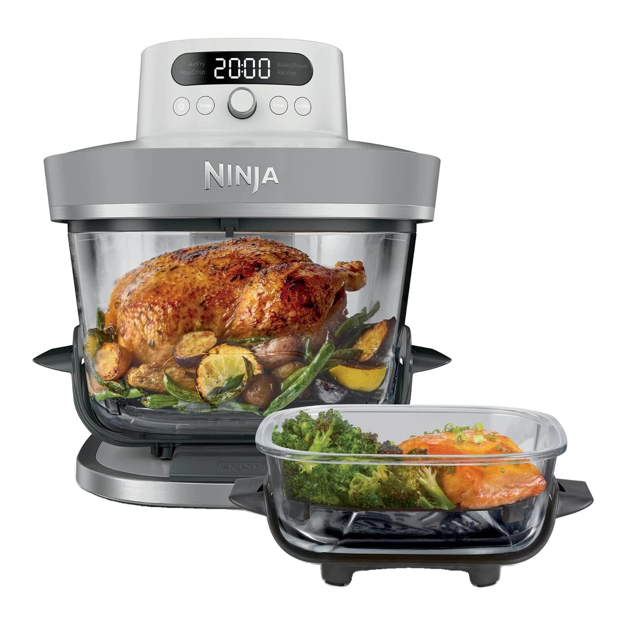 Ninja CRISPi PRO XL, Heißluftfritteuse aus Glas, 5 voreingestellte Kochmodi, mit CleanCrisp-Glasbehältern in 5,7 L und 2,3 L, Aufbewahrungsdeckel, Weiß AS090EUWH | Heißluftfritteusen