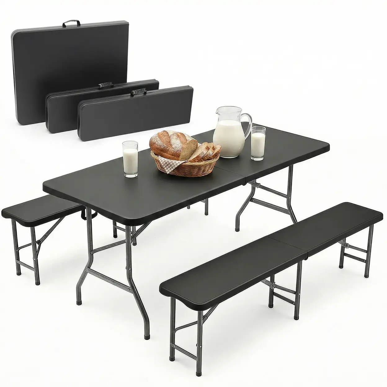 Sekey 180cm Biertischgarnitur Klappbar, Tisch + 2 x Bank mit Tragegriffe, Klappbarer Tisch und Stühle für Camping, Gartenmöbe | Gartenmöbel & Zubehör
