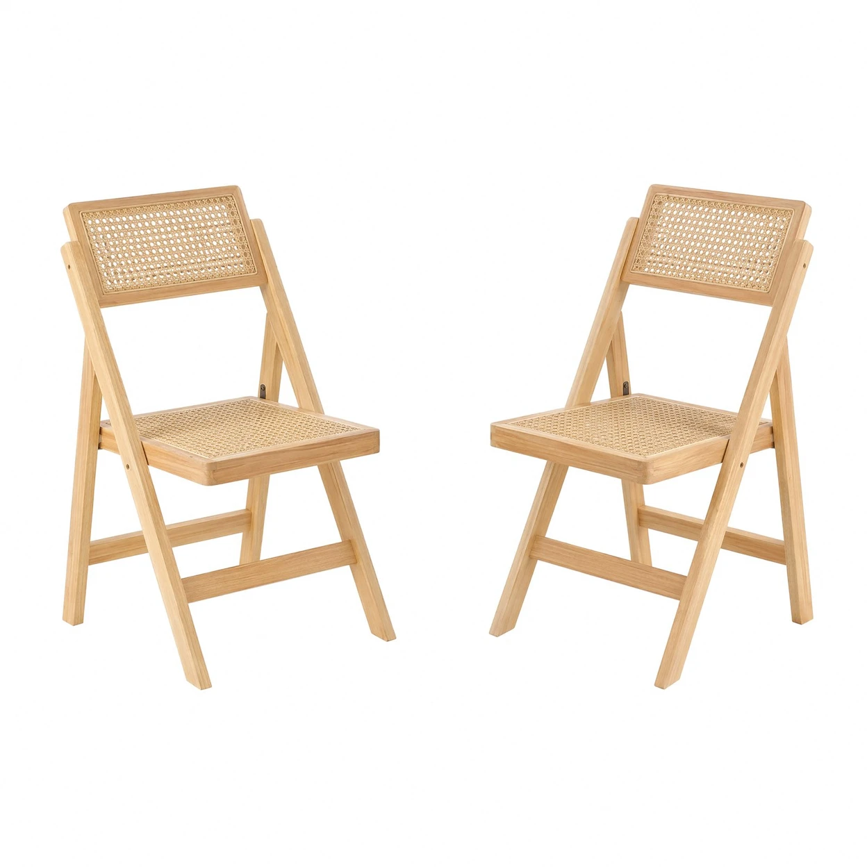 2er-Set klappbare Esszimmerstühle, Kautschukholz mit Wiener Weide, Vintage, Rattan, bis zu 150 kg Belastbarkeit, platzsparend | Esszimmerstühle & Bänke