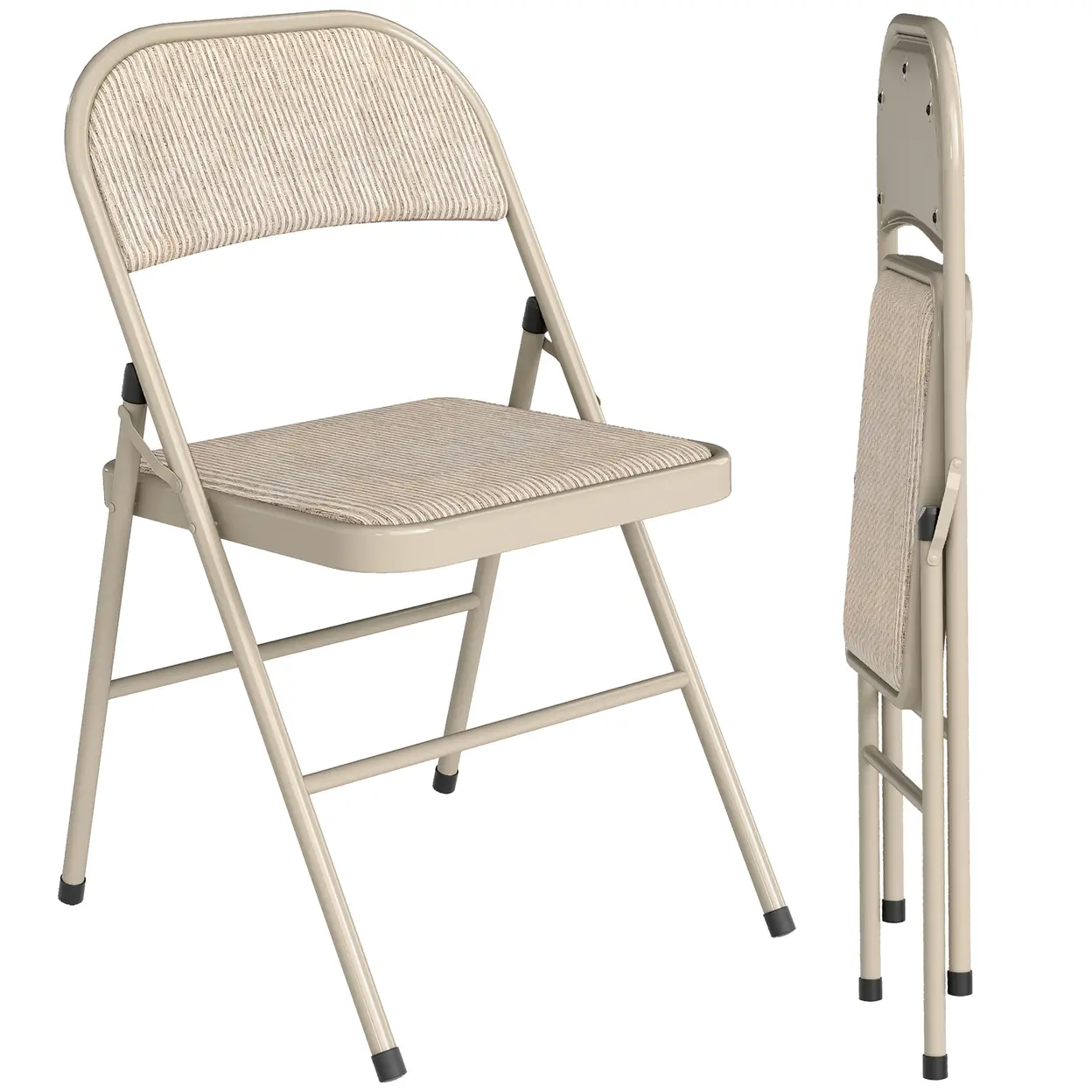 HOMCOM 2er Set Klappstuhl Campingstuhl mit Gepolsteter Rückenlehne, Klappbar Bürostuhl mit Stahlrahmen, Küchenstuhl mit Polster bis 120 kg belastbar für Gäste, Büro, Camping, Beige | Esszimmerstühle & Bänke