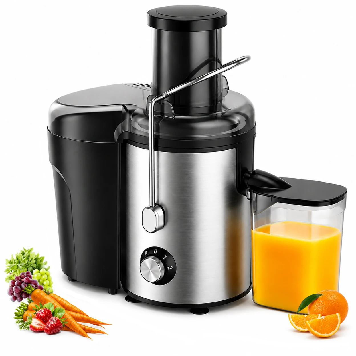 600 W Zentrifugal-Entsafter mit 75mm breiter Einfüllöffnung für Obst und Gemüse, leicht zu reinigen, Edelstahl, BPA-frei | Entsafter