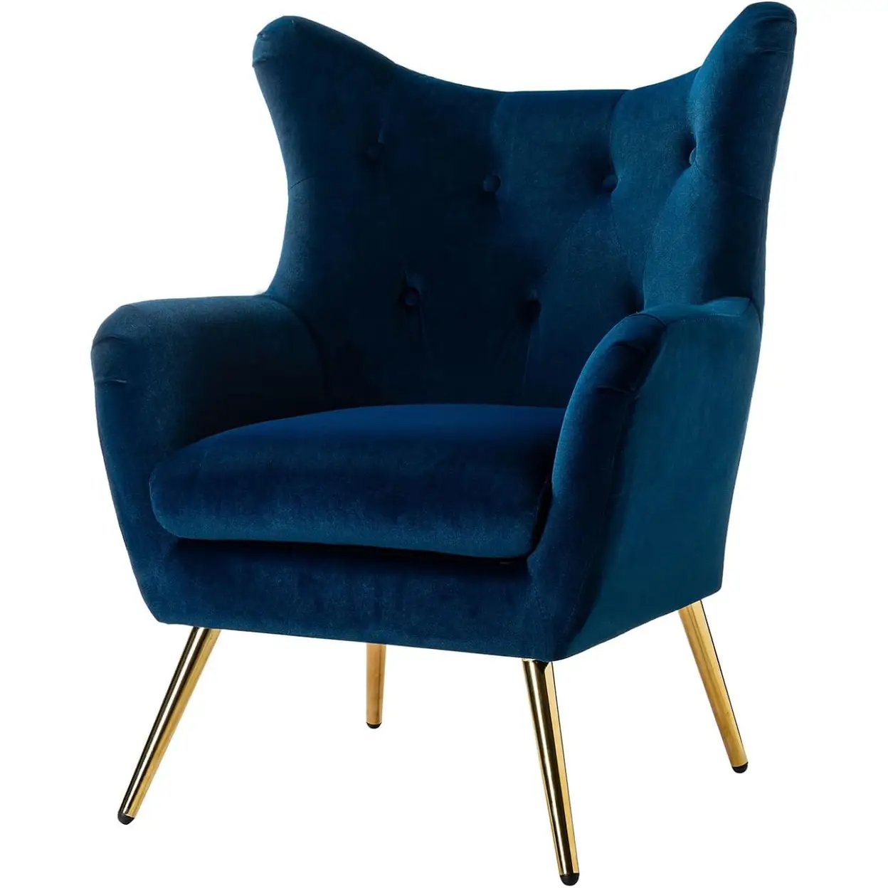 Hulala Home Bequemer Sessel, Polster-Wingback-Sessel mit goldenen Metallbeinen, Komfortabler Samt-Lesesessel, Loungesessel für Wohnzimmer und Schlafzimmer, Blau | Sofas, Sessel & Hocker