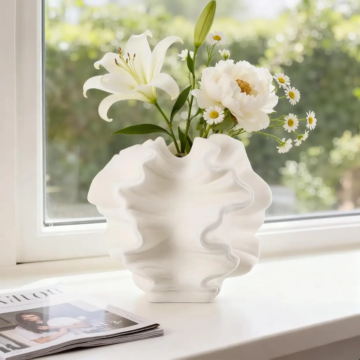 1 Stück 6,69 Zoll/17 cm Keramikvase, Beige moderne Vasen für den nordischen Stil, Vase-Dekoration, Ästhetische Boho-Blumenvase für Zuhause, Wohnzimmer, Büro, Landhausstil, Couchtisch-Dekoration | Vasen & Schalen