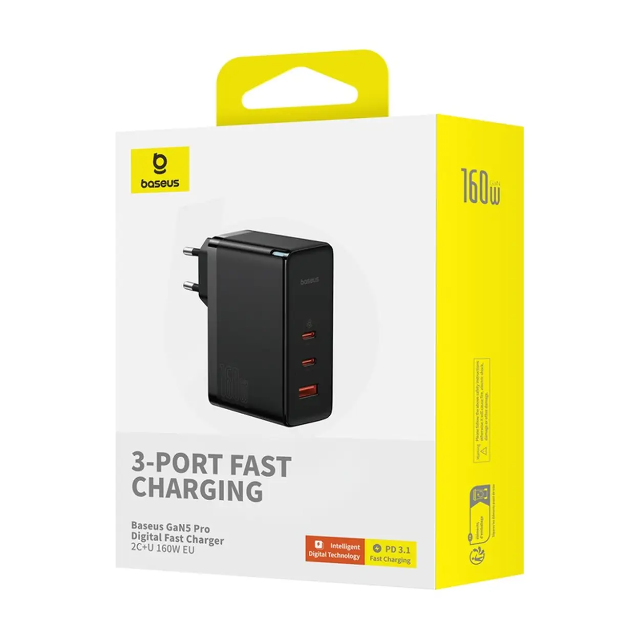 OS-Baseus GaN5 Pro Digital Fast Charger 2C+U 160W EU Cluster Black ...