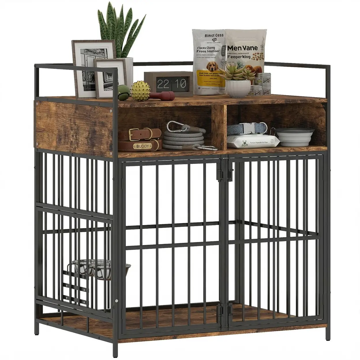 PawHut Dog Crate Furniture, Dog Cage with Rotatable Feeding Station ...