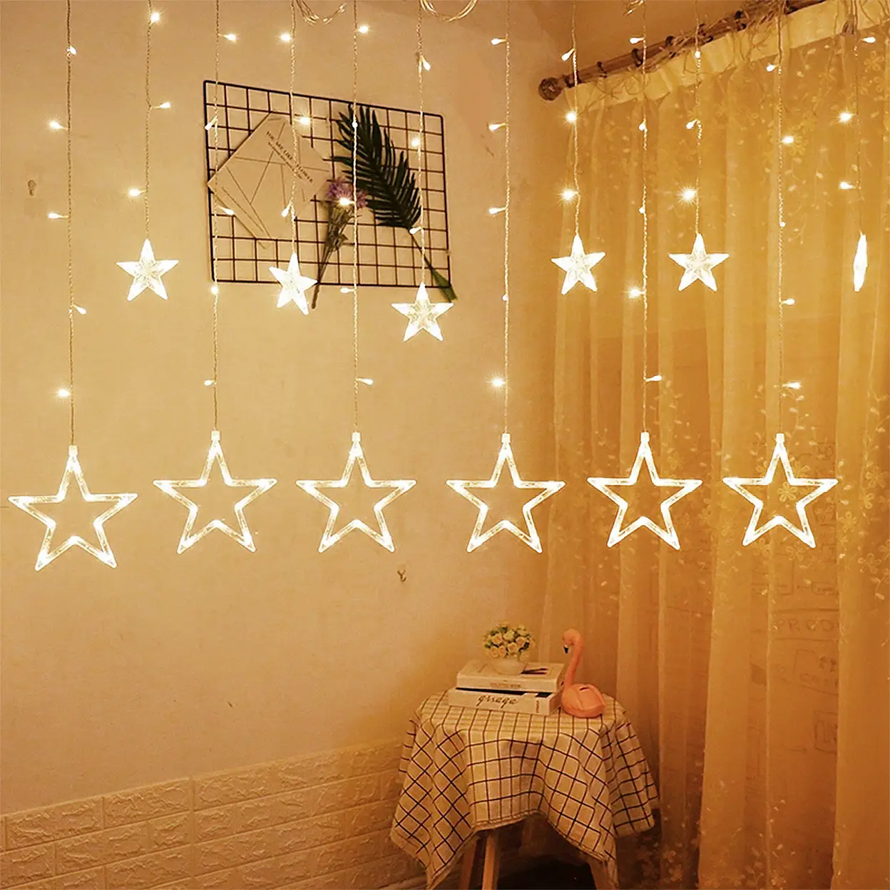 LZQ LED Stern Lichtervorhang 3M 138 LED, 8 Modi für Fenster Weihnachtsdeko | Weihnachten