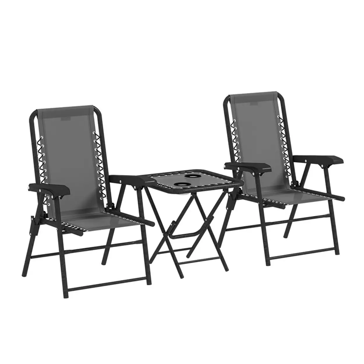 Outsunny Bistro Set 3-teilig aus Stahl Wetterfest Gartenmöbel Set mit klappbar Bistrotisch Becherhalter Gartenstühlen Outdoor Balkonmöbel Set Sitzgruppe Balkonset Gartengarnitur Dunkelgrau | Gartenmöbel & Zubehör