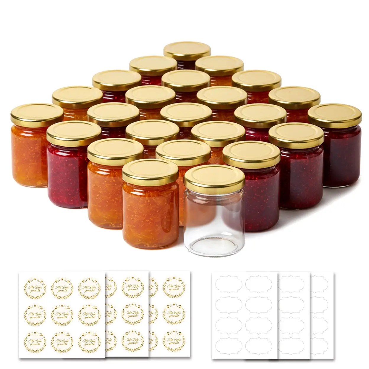 ComSaf 120 ml kleine Marmeladengläser mit goldenem Schraubdeckel, 24‑teiliges Set, luftdichte Einmachgläser aus Kalk‑Natron‑Glas | Küchenaufbewahrung