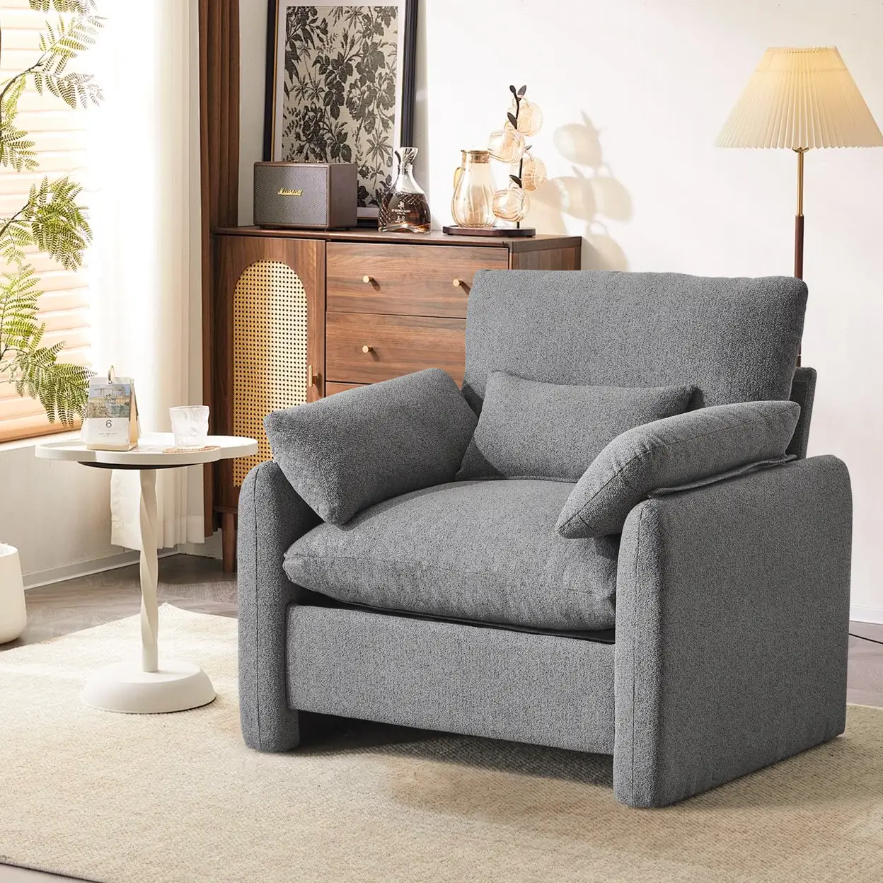 Ckaff Extragroßer Ohrensessel für Wohnzimmer, 93,5 cm Polstersessel Fernsehsessel Einzelsofa mit abnehmbarer Armlehne & Wurfkissen, Lesesessel für Wohnzimmer Schlafzimmer, Grau | Sofas, Sessel & Hocker