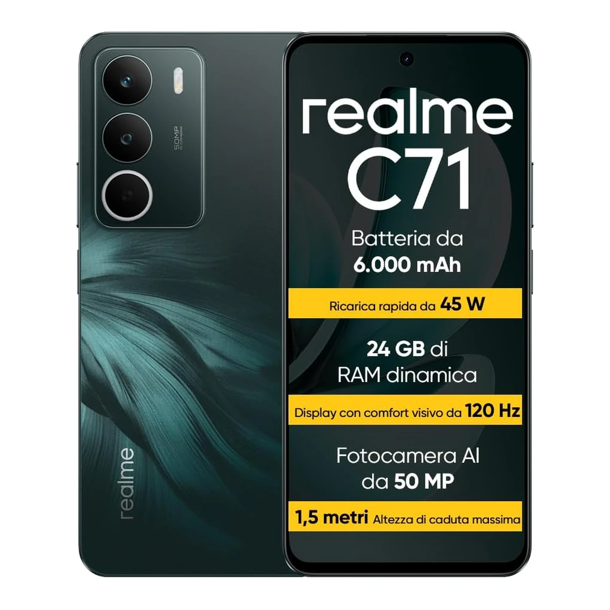 Realme C71 groen, smartphone met 6,67 inch HD+ 120 Hz-scherm, 6300