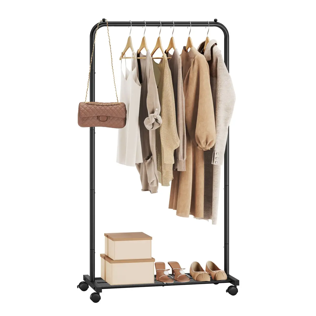 SONGMICS Metal Clothes Rack on Wheels with Storage Shelf, 35 kg ...