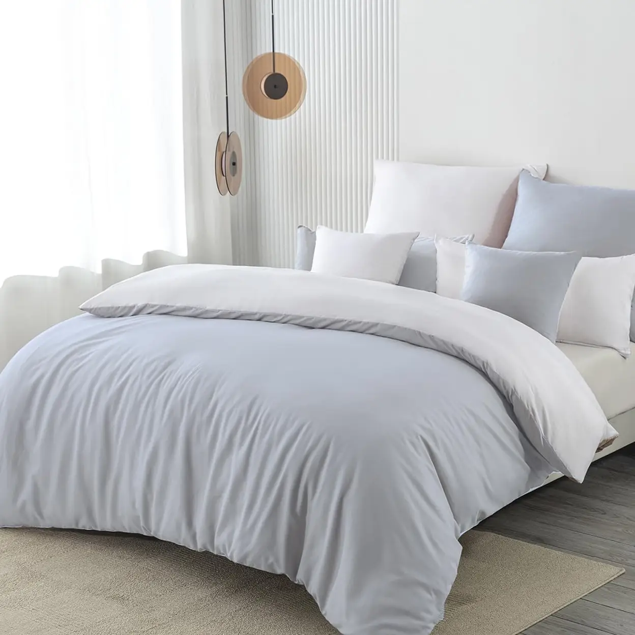Mikrofaser-Bettwäsche-Set – Weich und Atmungsaktiv, mit Reißverschluss, Geeignet für Schlafzimmer zu Hause Grau/Weiß 4-teilig| 135x200cm