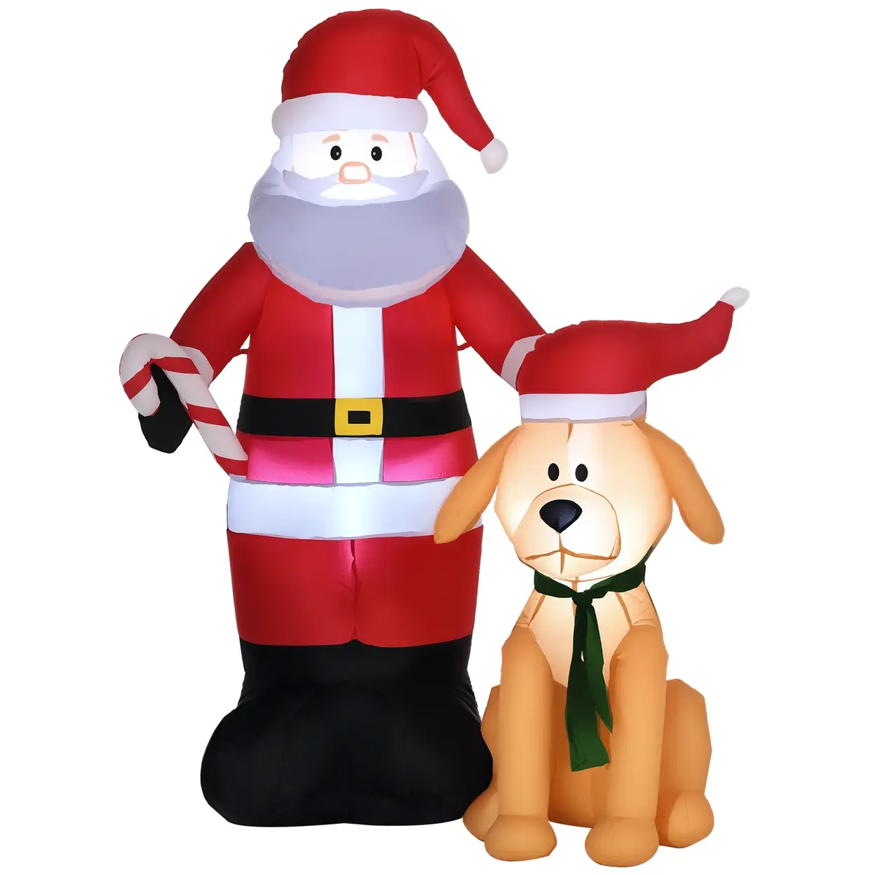 Outsunny Aufblasbarer Weihnachtsmann 157cm beleuchtet Aufblasbar Weihnachtsdeko mit LED Licht, Hund, IP44 Wasserdicht Weihnachtsdekoration Santa Claus Weihnachten Dekoration für Drinnen Draußen Garten | Weihnachten