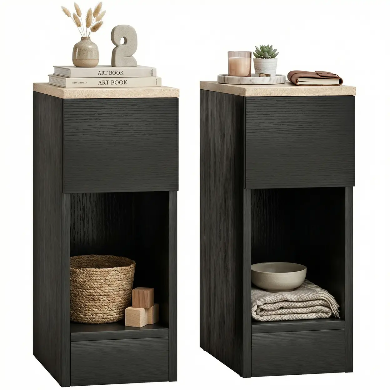 HOMCOM Bedside Tables Set of 2, Modern Side Tables with Drawer and ...