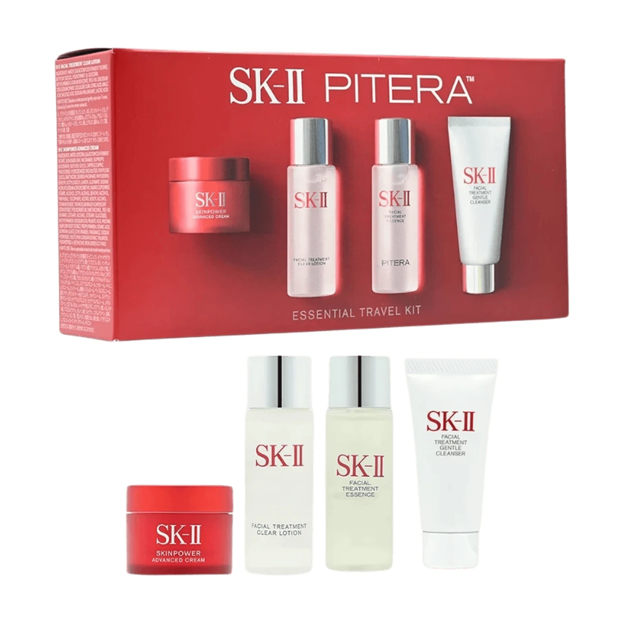 SK-II 4-Piece Set (Cleansing 20g + Lotion 30ml + Essence 30ml + Red Cream Moisturising 15ml)