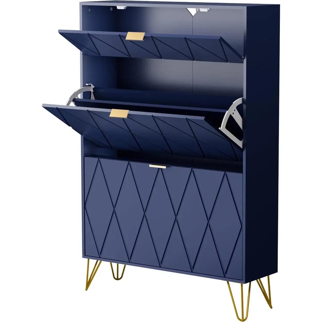 UEV Blauer Schuhschrank mit 2 Klappen und 1 Schublade, 80 × 24 × 120 cm, für 16 Paar Schuhe, schmal, platzsparend für Flur. | Schuhaufbewahrung