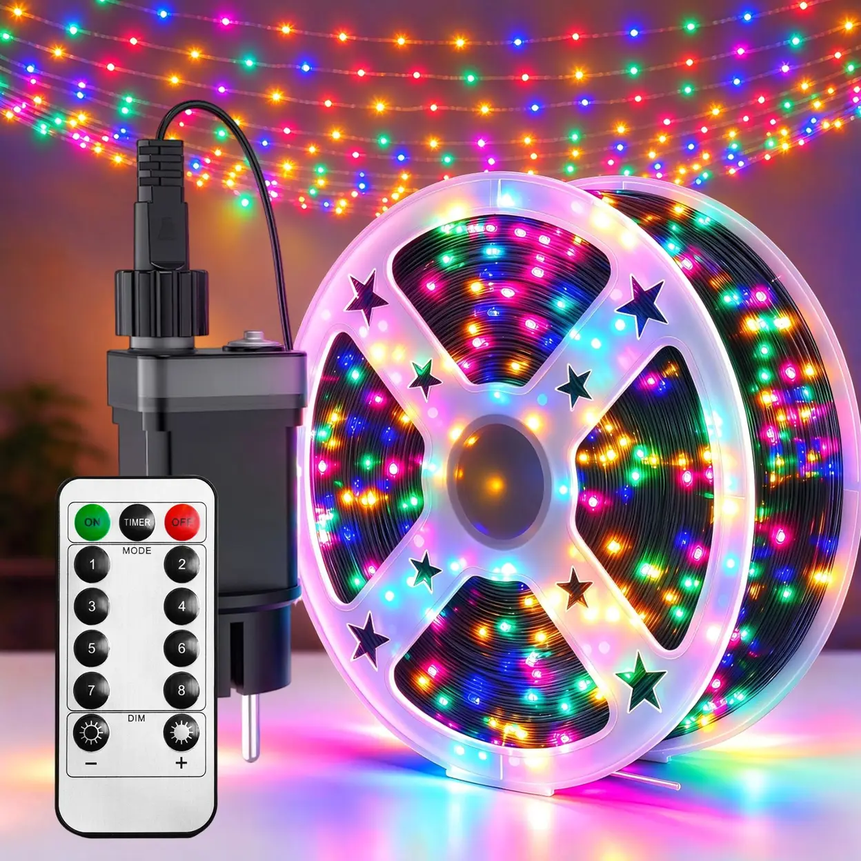 FIVMEN LED Kupferdraht Lichterkette Außen mit 8 Modi Fernbedienung Drahtlichterkette mit Stecker IP44 Wasserdicht Weihnachtslichterkette für Weihnachtsdeko Halloween und Party 30m, 300LED Farbig | Spezial- & Dekorationsbeleuchtung