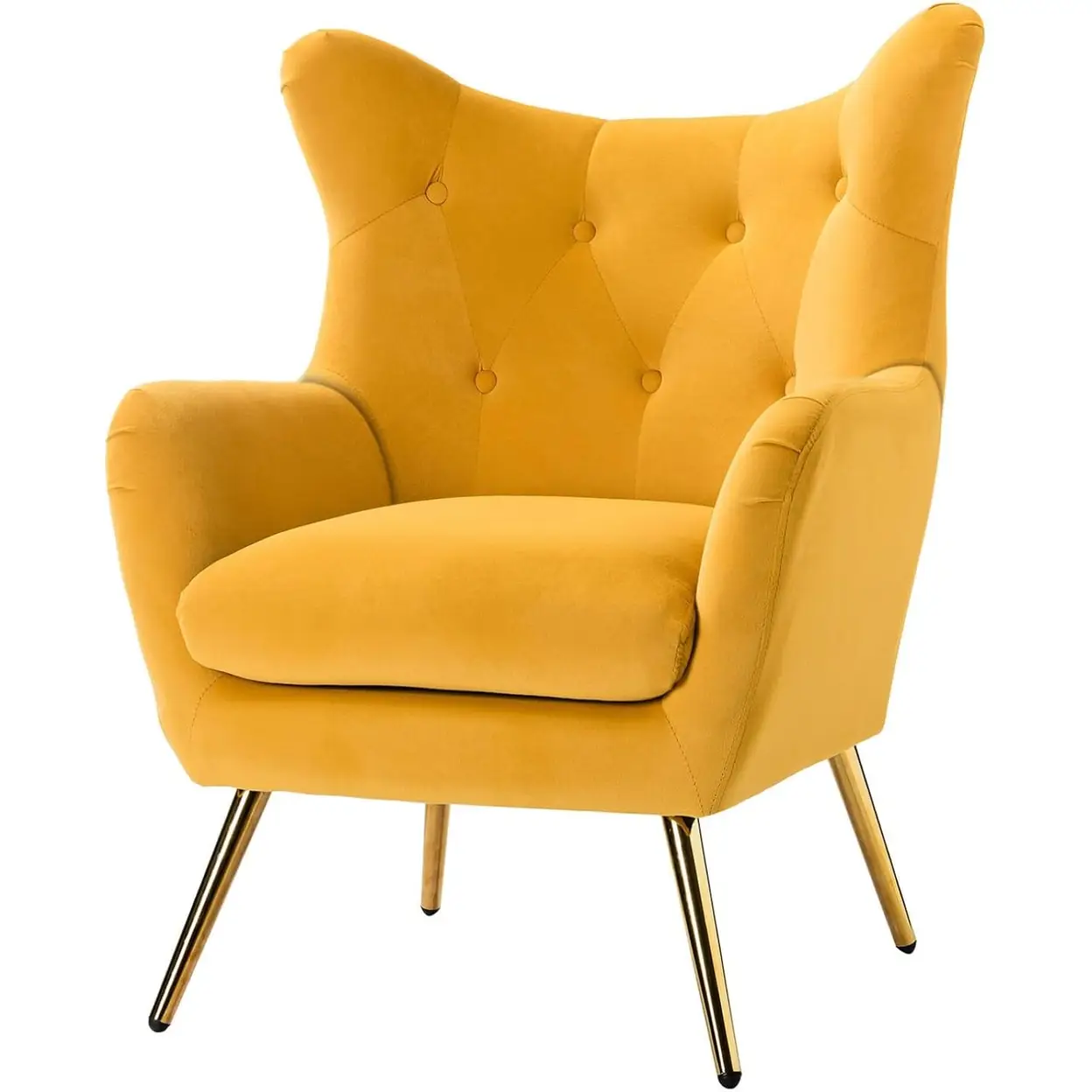 HULALA HOME Bequemer Sessel, Gepolsterter Ohrensessel mit goldenen Metallbeinen, Bequemer Samt-Lesesessel, Loungesessel für Wohnzimmer und Schlafzimmer, Gelb | Sofas, Sessel & Hocker