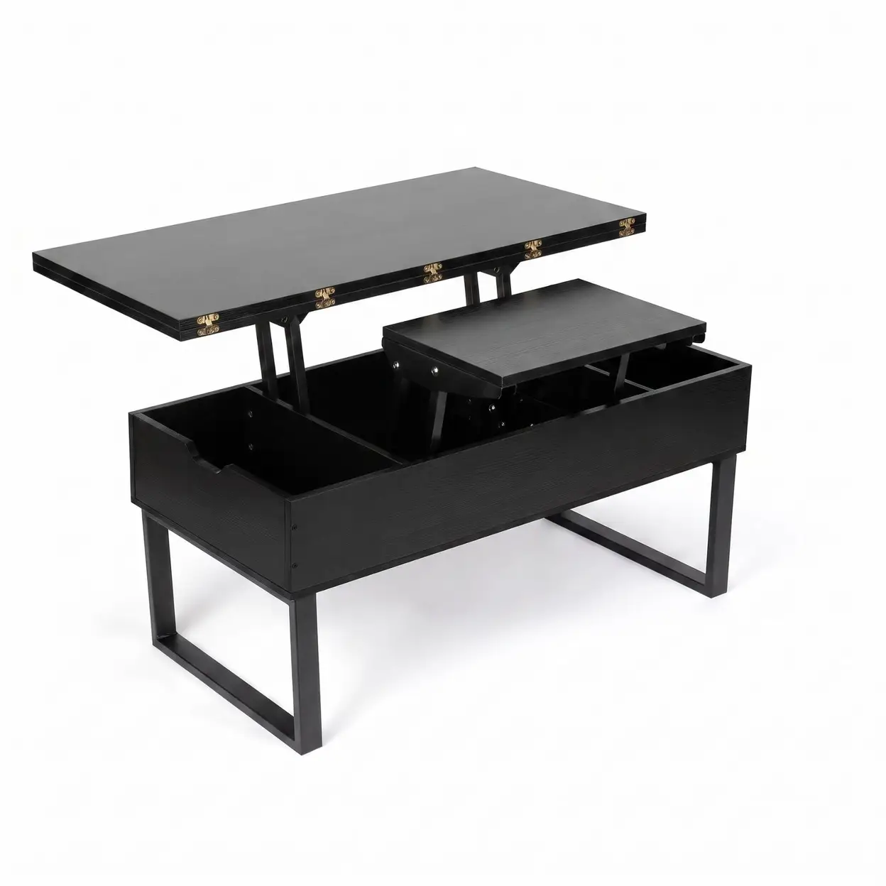 VOWNER 3-in-1 Multifunktionaler Couchtisch Höhenverstellbar mit Esstisch- und Schreibtischfunktion Verstecktes Staufach Modern Industrial Schwarz | Couchtische & Beistelltische