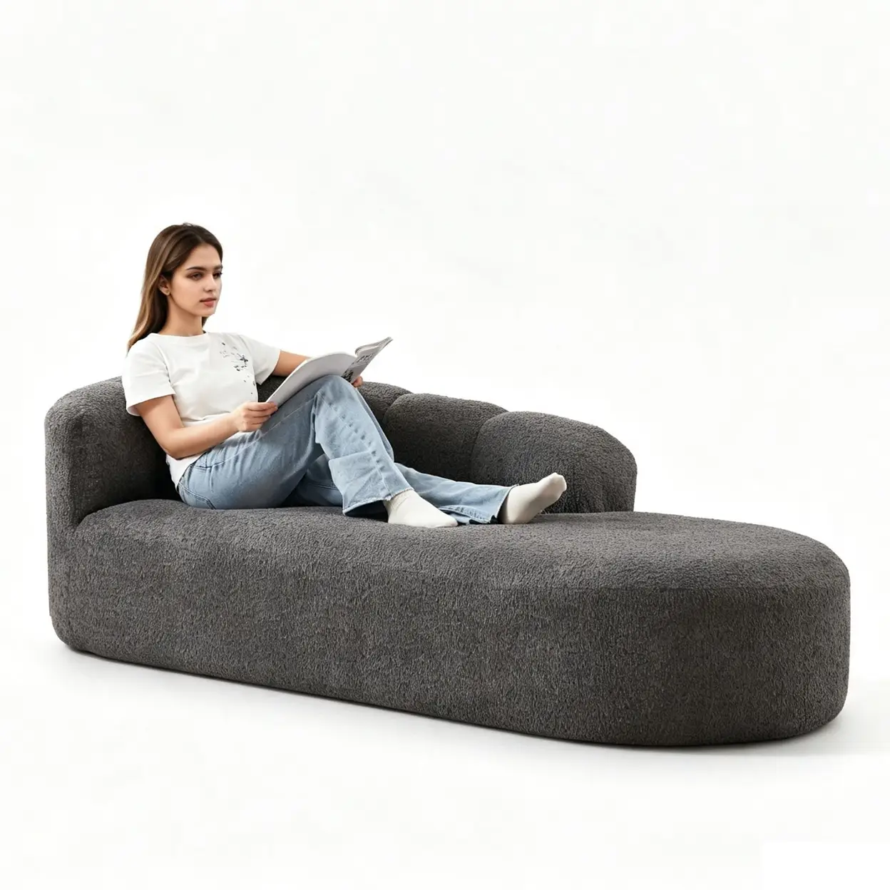 Zweisitzer Kleines Sofa mit Rückenlehne, gepolsterte Liege, für Wohnzimmer, Schlafzimmer und Arbeitszimmer Grau | Sofas, Sessel & Hocker