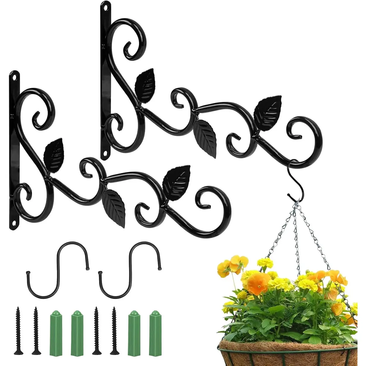 12 pcs Haken für Blumenampel Hängende Pflanzenhalterung Eisen Blumenampelhalter Metall Pflanzenhaken Wand Blumenhaken Garten Pflanze Wandhalterung für Blumenkorb | Gartenhaken