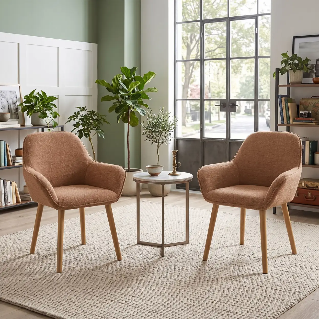 GOEURVANT Esszimmerstühle 2er / 4er / 6er Set, Moderner Polsterstuhl mit Armlehne & Ergonomischer Rückenlehne, Bequemer Küchenstuhl mit Bodenschonern für Esszimmer Wohnzimmer Arbeitszimmer 2er-Set Orange - Chenille | Esszimmerstühle & Bänke