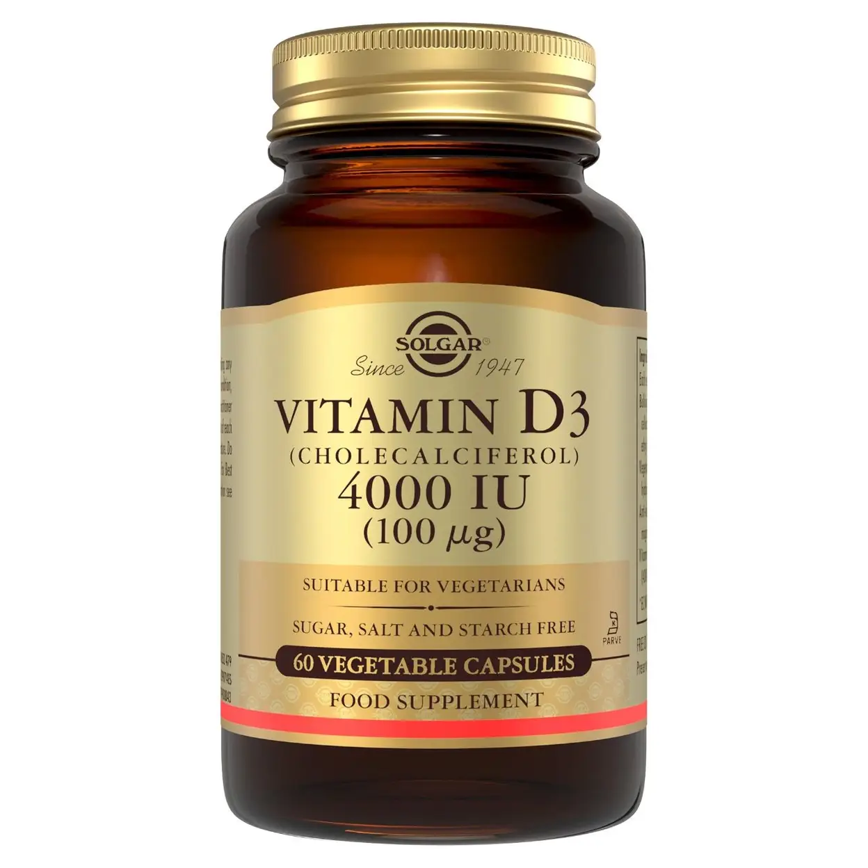 Solgar Vitamin D3 Cholecalciferol 4000 IU 100 μg 60  Vegetable Capsules, , Immune System Support, High Strength Formula, Suitable for Vegetarians