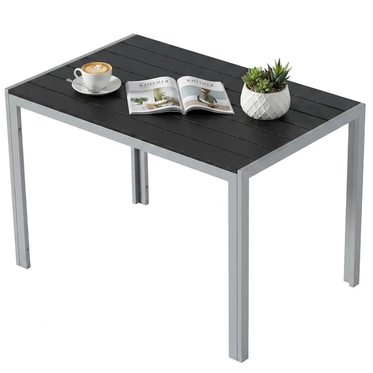 Gartentisch 110 x 70 x 73 cm wetterfest, Aluminiumrahmen und WPC, geringes Gewicht, für 4 bis 6 Personen 70 T x 110 B x 73 H cm Gartentisch | Gartenmöbel & Zubehör