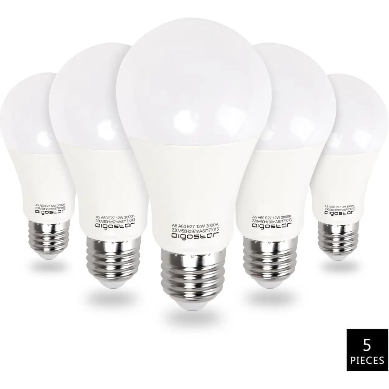 Aigostar LED A5 A60 E27 lamp, brede hoek, 12 W, 3000 K, geel, 1 stuk ...