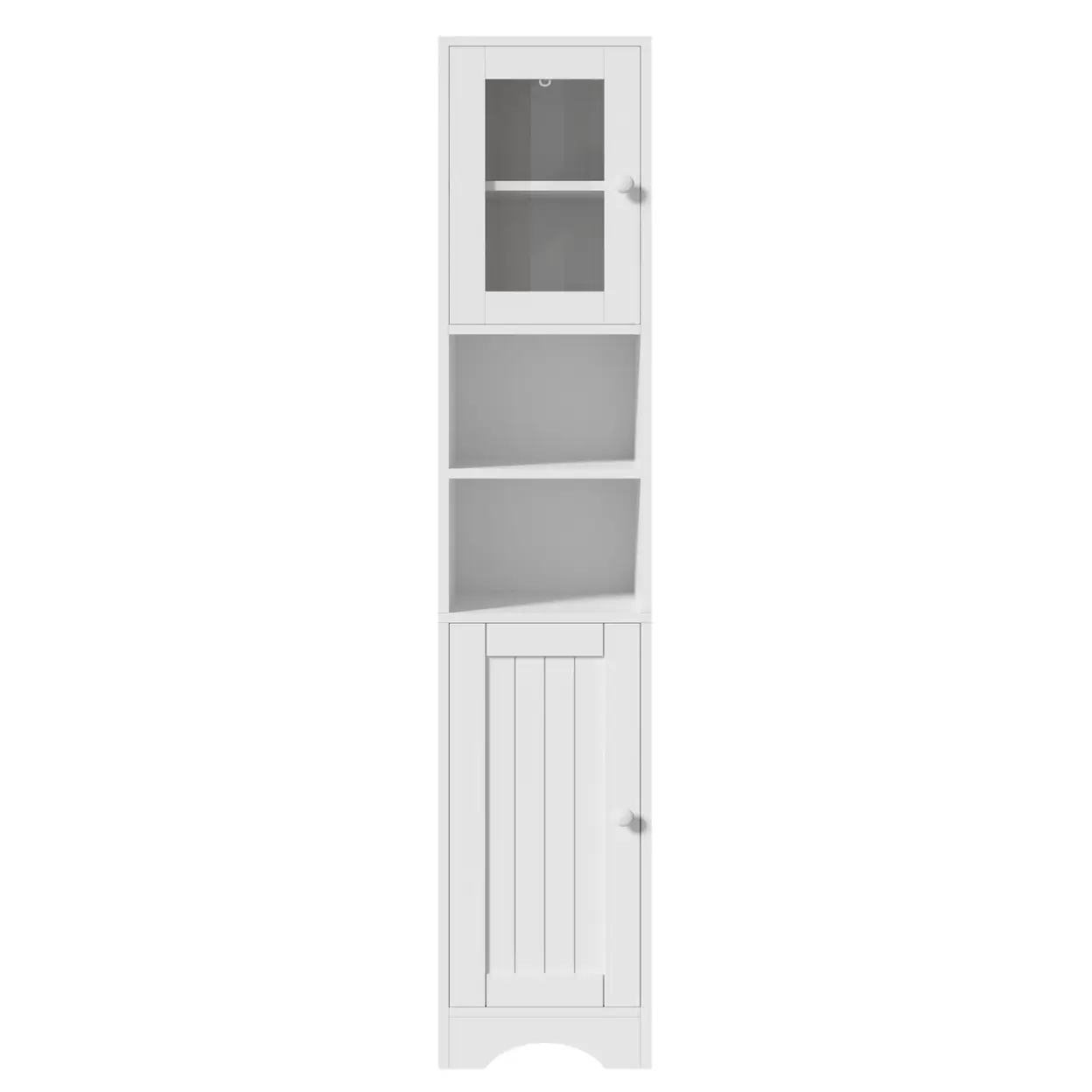 Schmaler weißer Aufbewahrungsschrank, mit Rahmen-Glastür und verstellbaren Einlegeböden, geeignet für Wohnzimmer und Badezimmer,35x30x160cm weiß | Aufbewahrungs- & Vitrinenschränke