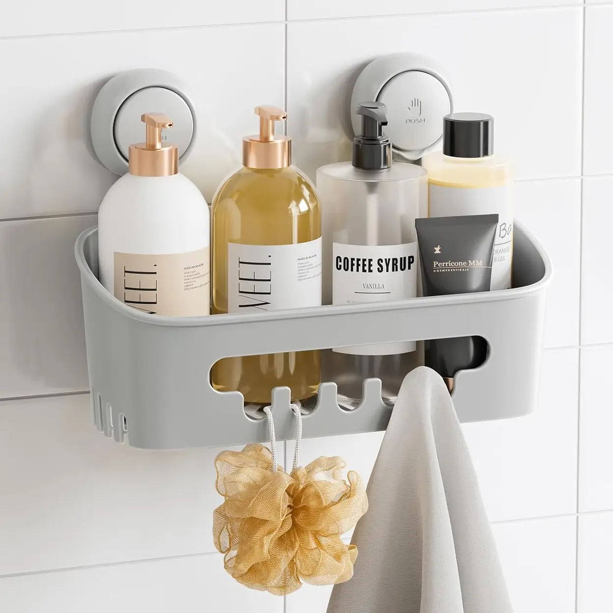 TAILI Duschablage mit Saugnapf, robuster Bad-Organizer, abnehmbare Regale für die Innendusche, Shampoo, wasserdichte Saugkunststoff-Aufbewahrung für Badaccessoires, Grau | Badezimmer-Aufbewahrung