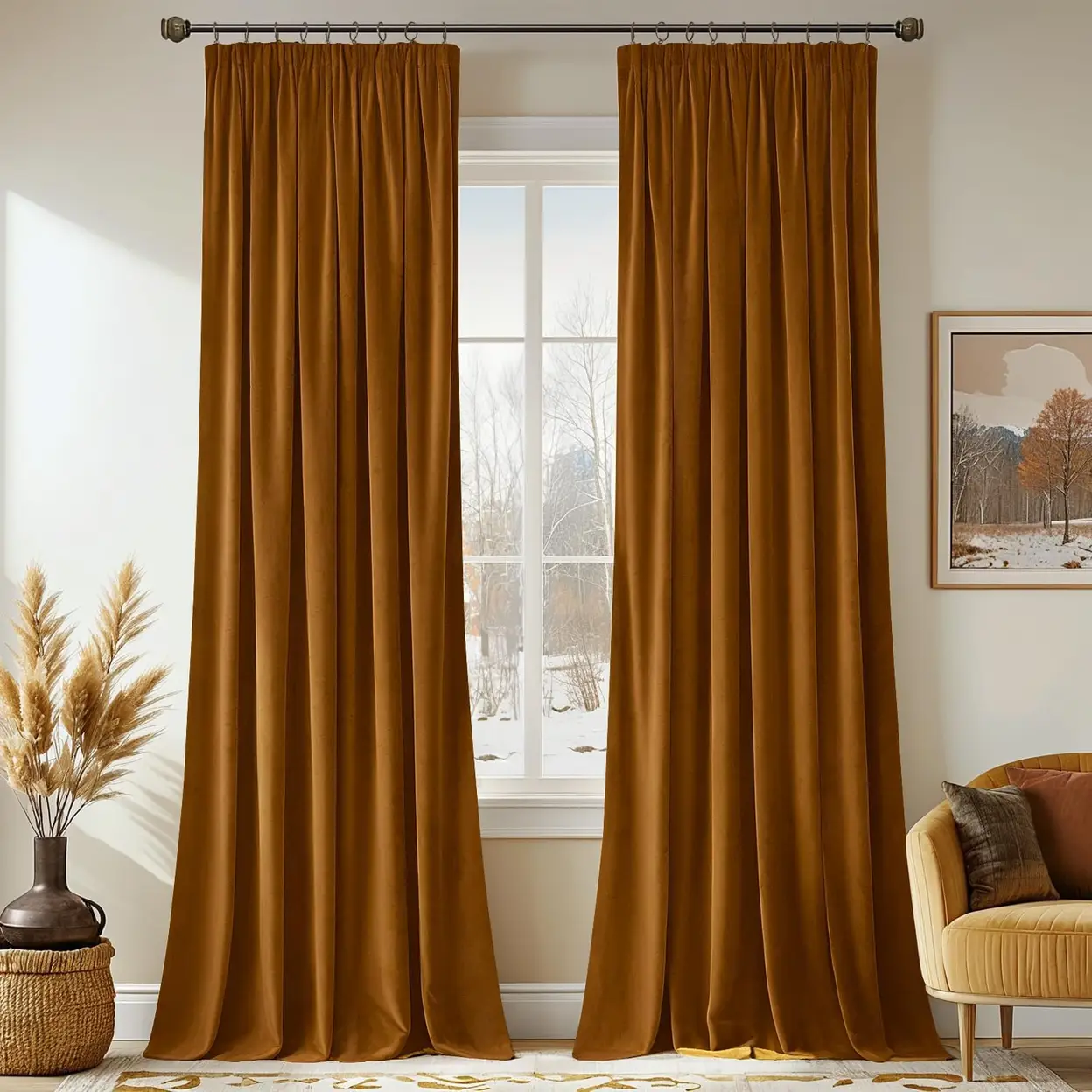 MIULEE Velvet Pencil Pleat Blackout Curtains, Thick Soft Window Drapes ...