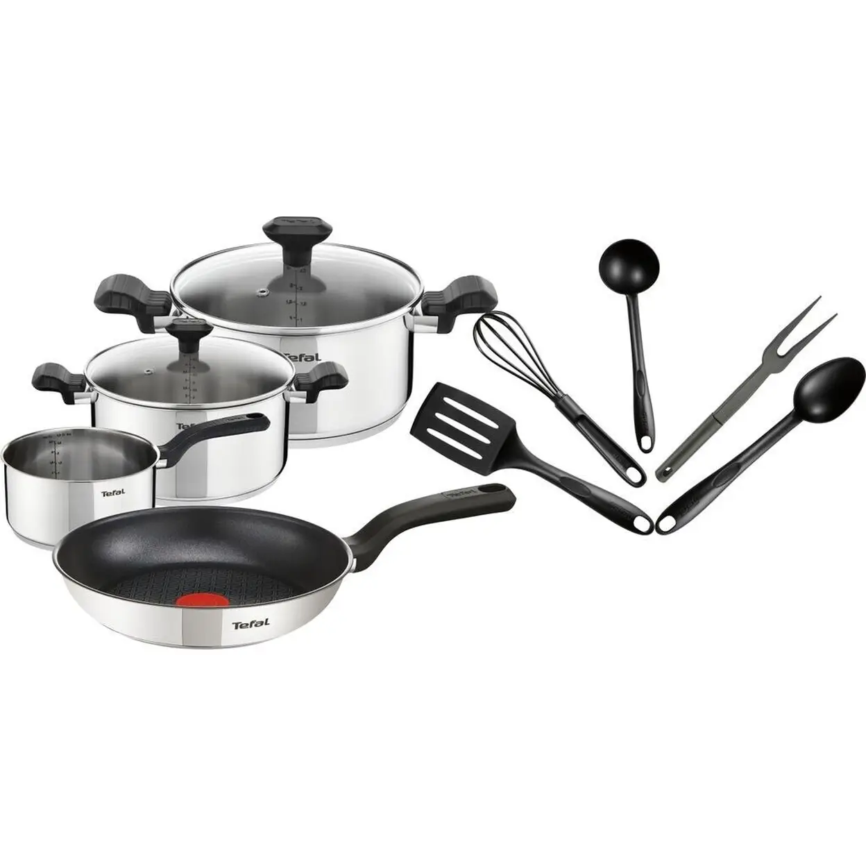 Tefal Comfort Max Starterset 11-teiliges Pfannen- und Küchenutensilien-Set, Bratpfanne, Suppentopf – Geeignet für alle Herdarten, auch Induktionsherde (C973SB) | Topf- & Pfannensets