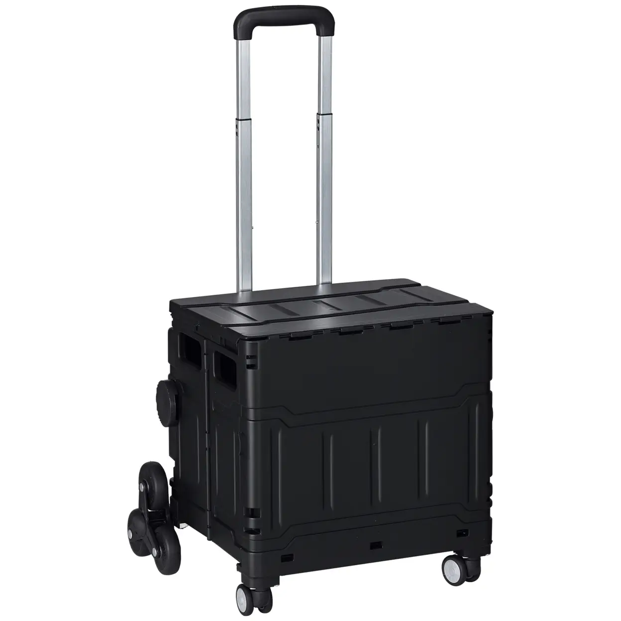 HOMCOM Einkaufstrolley klappbar Treppensteiger mit Rollen Deckel Teleskopgriff Einkaufswagen Trolley bis 80 kg 51L Einkaufskorb aus Aluminium Shopping Cart für Einkauf Camping 52 x 48 x 100 cm Schwarz | Heimaufbewahrung