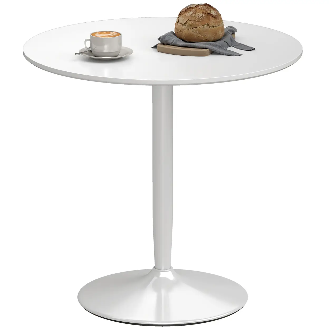 Esstisch für 2 Personen, runde Tischplatte Ø80 cm, MDF und Stahl, rutschfest, Weiß, 75H cm | Esstische