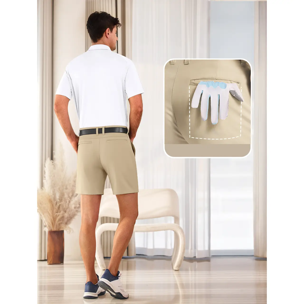 PULI Men's Khaki Golf Shorts, Waist 34 | Joybuy