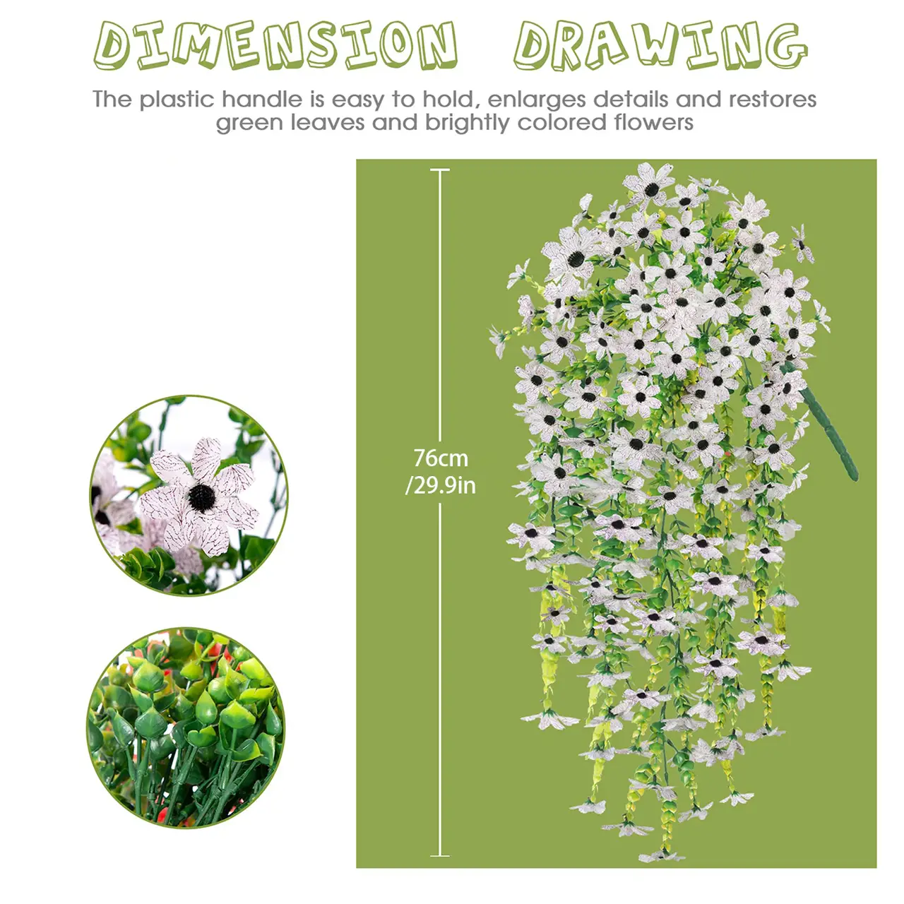 户外仿真垂吊花4件套：白雏菊与桉叶庭院装饰| Joybuy