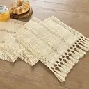 Boho Table Runner 5pcs table runner and placemat, Farmhouse Rustic Dining Kitchen Centerpiece Decor Small Macrame Woven Coffee Table Runner for Dresser Scarf Home Decor 12x72 inch*1,12.5*16.5inch*4,beige image 3
