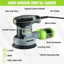 WORKPRO Orbital Sander with 20Pcs Sandpapers, 300W 125mm Random Orbit Sander, 6 Variable Speed 13000 RPM, Electric Sanding Machine with Dust Collection Box, for Sanding, Polishing, Woodworking image 5