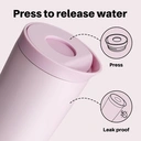 Bottle Bottle Insulated Travel Mug 350ml Stainless Steel Office Coffee Cup with Push Button Lid Keeps Cold and Hot for 8 Hours (Pink) image 1