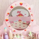 AIYAPLAY Kids Dressing Table Set, Two-Piece Children Vanity Table with Stool, Mirror, Drawer, Desktop Storage, Strawberry-Theme Makeup Desk, Chair, Pink image 8