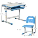 HOMCOM Kids Desk and Chair Set, Height Adjustable Student Writing Desk, Children School Study Table with Tiltable Desktop, Drawer, Pen Slot, Hook - Blue image 6