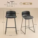 HOMCOM Modern Bar Stools Set of 2, PU Leather Upholstered Barstools, Counter Height Kitchen Chairs with Footrest for Breakfast Bars, Dining Room, Black image 2