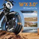URLIFE Vélo électrique pour adultes et adolescents, Pneus larges 16" x 3,0, Batterie amovible 48 V 13 Ah, Moteur sans balais 250 W, Autonomie de 100 km, Double suspension, Écran LCD, Protège-mains, Éclairage avant et boîte de rangement Noir image 5